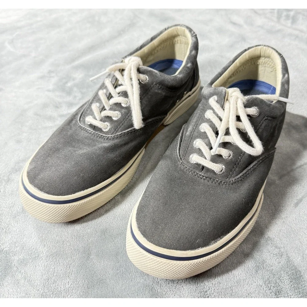 Sperry Top-Sider Shoes Mens Size 8.5 Gray Canvas Lace Up Sneakers Boat Casual